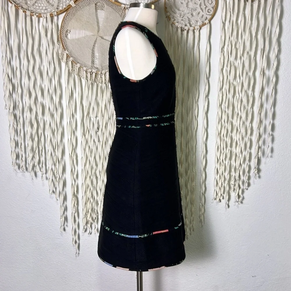 Kate Spade Blossom Piping Trim Black Textured Fit n Flare Sleevess Mini Dress 4